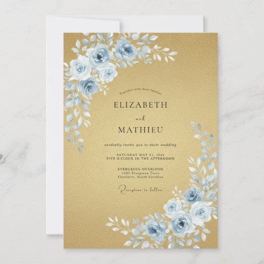 Invitation Mariage Rose Splendide Or (Devant)