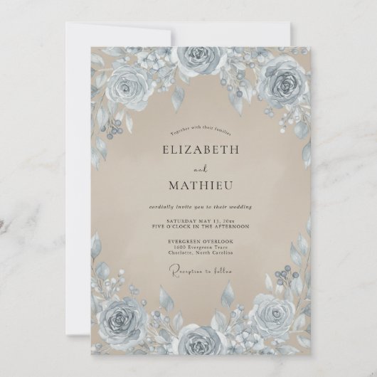 Invitation Mariage Rose Taupe Acier (Devant)