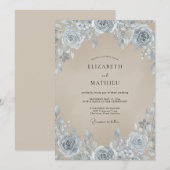 Invitation Mariage Rose Taupe Acier (Devant / Derrière)