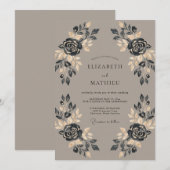 Invitation Mariage Rose Taupe de Minuit (Devant / Derrière)