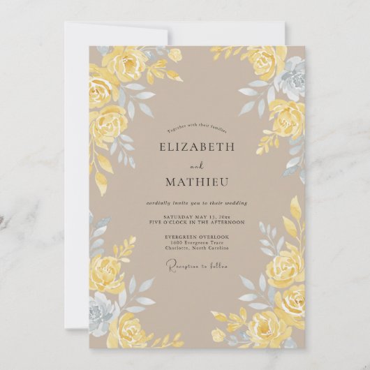Invitation Mariage Rose Taupe Jaune (Devant)