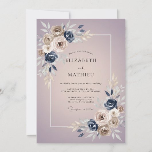 Invitation Mariage Rose Taupe Mauve (Devant)
