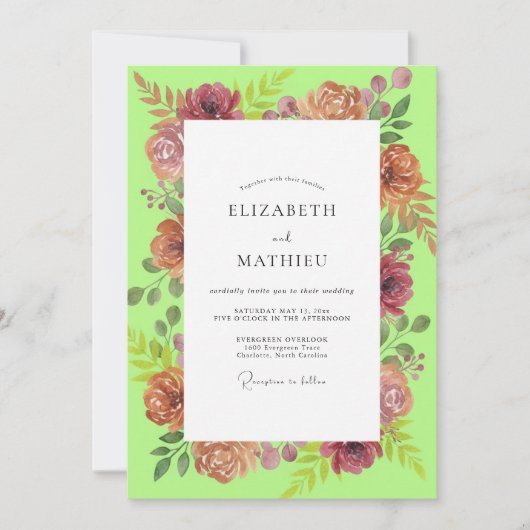 Invitation Mariage Rose Terracotta Chartreuse (Devant)