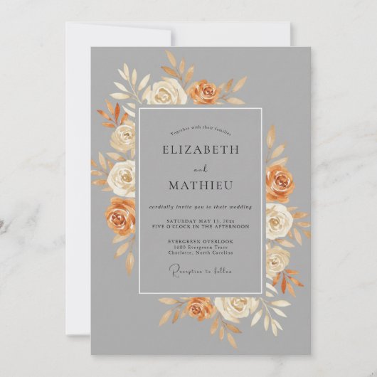 Invitation Mariage Rose Terracotta Grise (Devant)