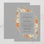 Invitation Mariage Rose Terracotta Grise (Devant / Derrière)