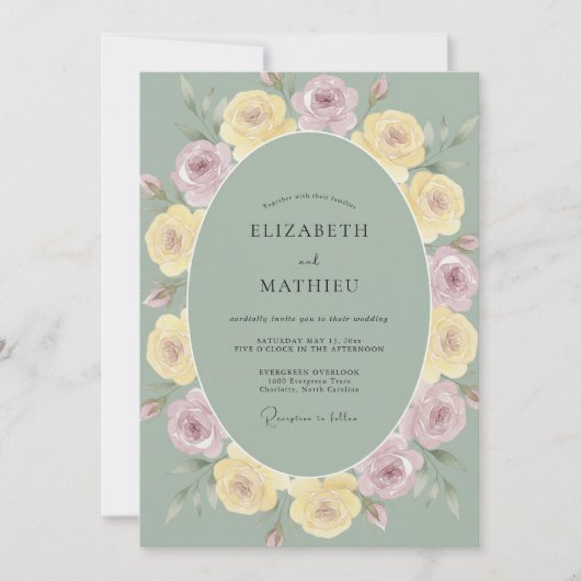 Invitation Mariage Rose Tranquille Vert Sauge (Devant)