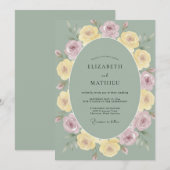 Invitation Mariage Rose Tranquille Vert Sauge (Devant / Derrière)