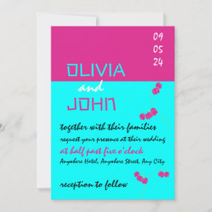 Invitation Mariage rose turquoise