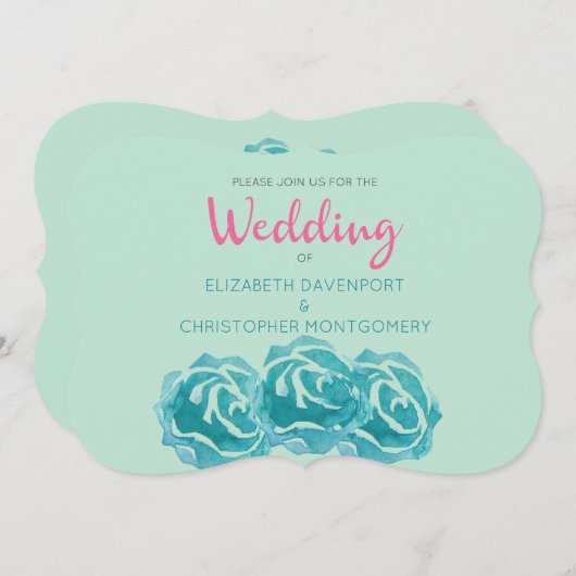 Invitation Mariage Rose turquoise (Devant / Derrière)