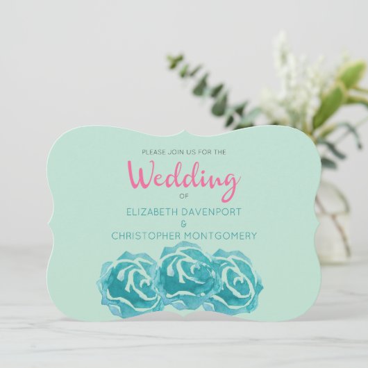Invitation Mariage Rose turquoise (Debout devant)