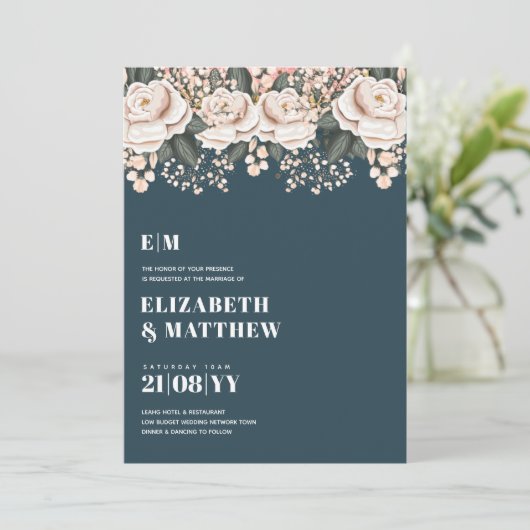 Invitation Mariage rose Turquoise foncé (Debout devant)