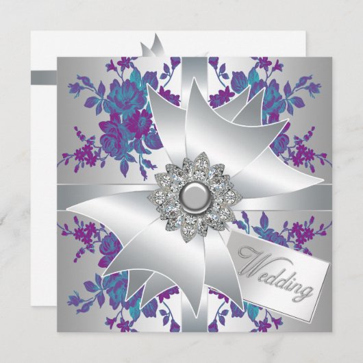 Invitation Mariage Rose turquoise violet (Devant / Derrière)