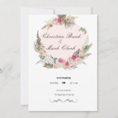 Invitation mariage rose, vert floral (Devant)