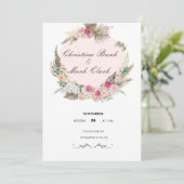 Invitation mariage rose, vert floral (Debout devant)