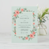 Invitation Mariage Rose Verte Sage (Debout devant)