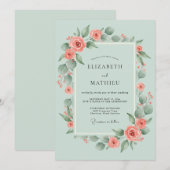 Invitation Mariage Rose Verte Sage (Devant / Derrière)
