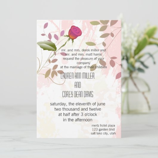 Invitation mariage rose vibrant (Debout devant)