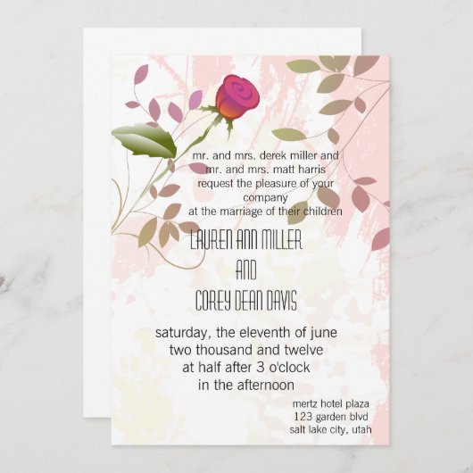 Invitation mariage rose vibrant (Devant / Derrière)