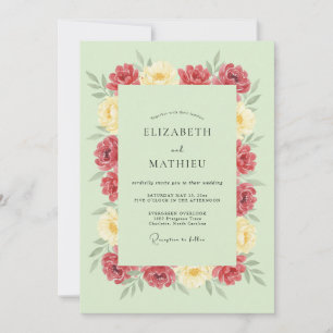 Invitation Mariage Rose Vibrante Vert Menthe