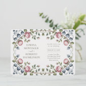 Invitation Mariage Rose Victorienne Horizontale Héritage (Debout devant)