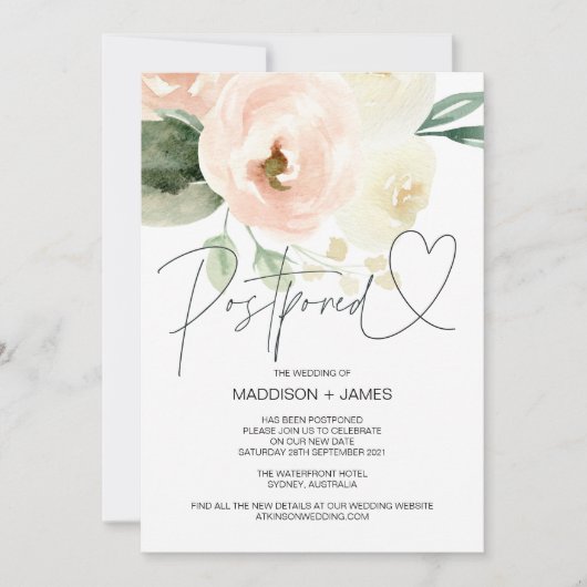 Invitation Mariage rose vierge reporté Modifier la date (Devant)