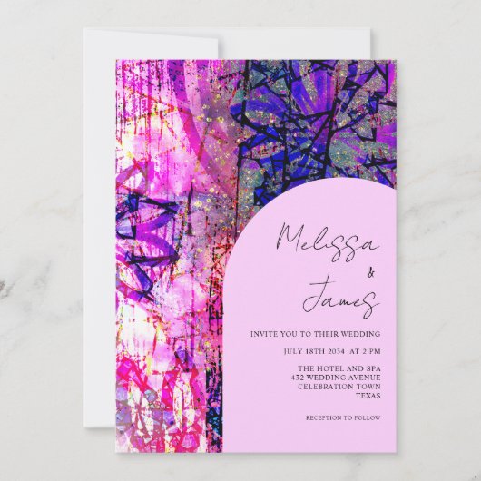 Invitation Mariage rose vif floral gras Script coloré (Devant)