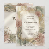 Invitation Mariage Rose Vintage (Devant / Derrière)