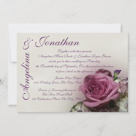 Invitation Mariage Rose vintage (Devant)
