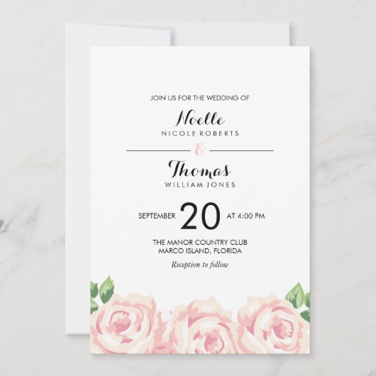 Invitation Mariage Rose vintage (Devant)