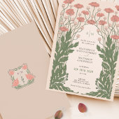 Invitation Mariage rose Vintage Art Nouveau Floral