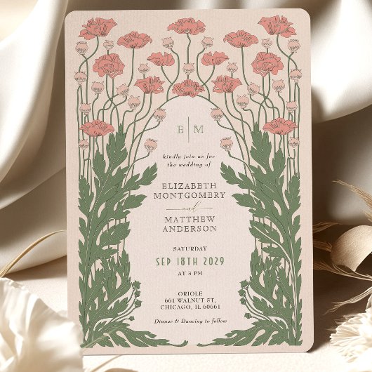 Invitation Mariage rose Vintage Art Nouveau Floral