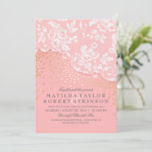 Invitation Mariage rose vintage Lace Gold Confetti (Debout devant)