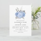 Invitation Mariage Rose Vintage Pastel Blue et Silver (Debout devant)