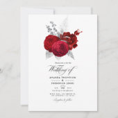 Invitation Mariage Rose Vintage rouge et argent Photo (Devant)