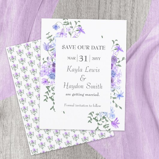 Invitation Mariage Rose violet et bleu clair Enregistrer la d