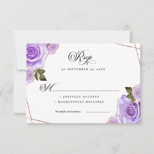 Invitation Mariage Rose violet et or Parties scintillant RSVP (Devant)