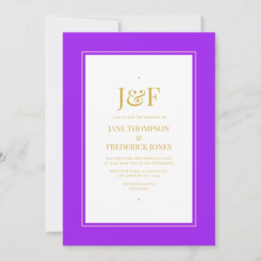 Invitation Mariage Rose, Violet, Noir et Or Tendance (Devant)