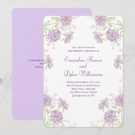 Invitation Mariage Rose Violette Lavande (Devant / Derrière)