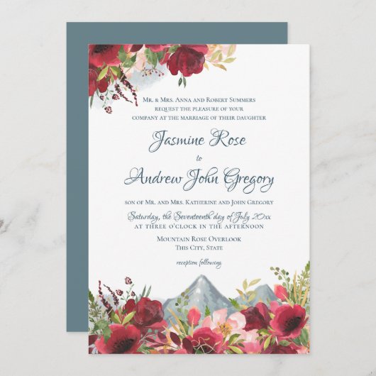 Invitation Mariage Rose Wild Mountain (Devant / Derrière)