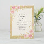 Invitation Mariage Rosebud Rose Pink Or (Debout devant)