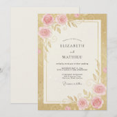 Invitation Mariage Rosebud Rose Pink Or (Devant / Derrière)