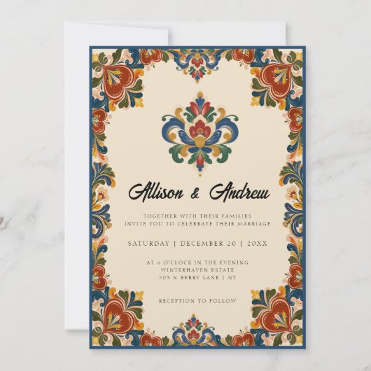 Invitation Mariage | Rosemaling norvégien (Devant)