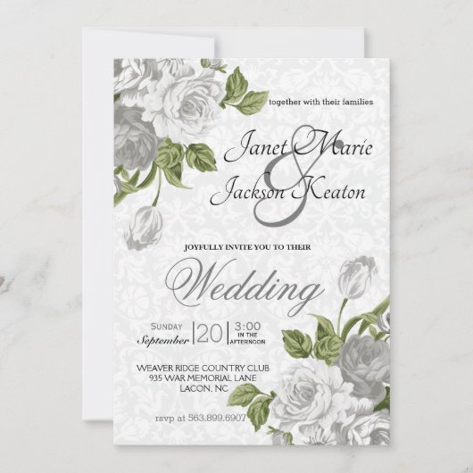 Invitation Mariage - Roses blanches (Devant)