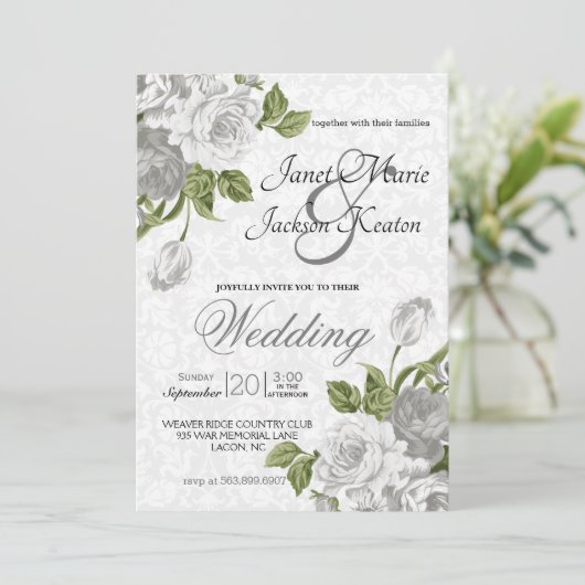 Invitation Mariage - Roses blanches (Debout devant)