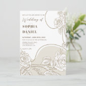 Invitation Mariage Roses Blanches et Beige (Debout devant)