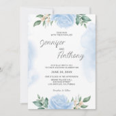 Invitation Mariage Roses Bleus Aquarelle (Devant)
