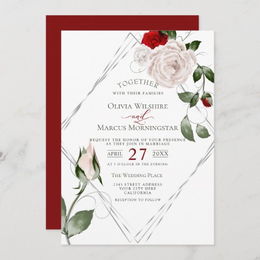 Invitation Mariage | Roses d'aquarelle couleur bleu pâle du c (Devant / Derrière)