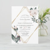 Invitation Mariage | Roses d'aquarelle rose pâle à cadre or (Debout devant)