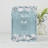 Invitation Mariage Roses d'Hiver Enchantées Argent Blanc Sarc (Debout devant)