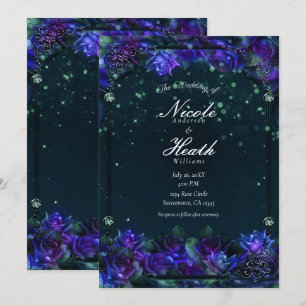 Invitation Mariage Roses Enchantées de Jardin Violet Vert Lum